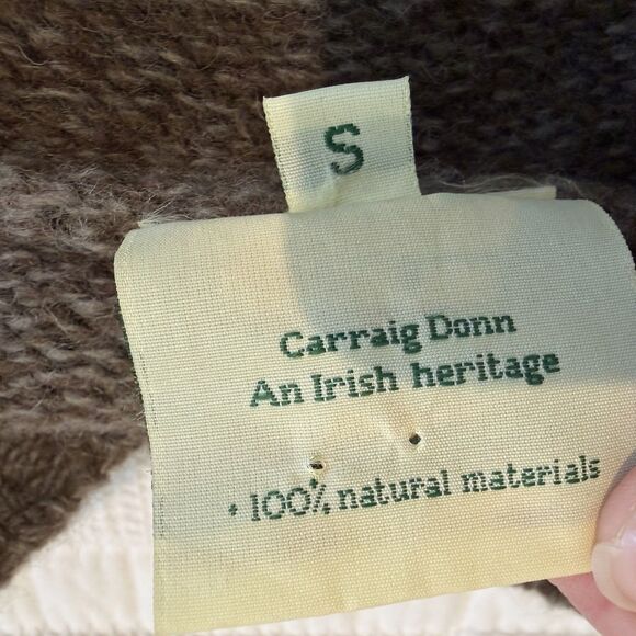 Vintage Carraig Donn Sweater Women Small Brown Shetland Wool Hood Full Zip Irish - Picture 6 of 14